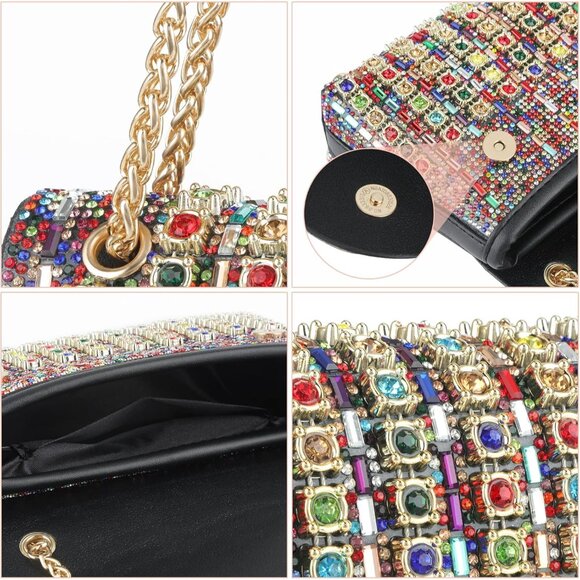 Multicolor Rhinestone Clutch Purse for Women Sparkling Evening Wedding Party Sho - Picture 7 of 7
